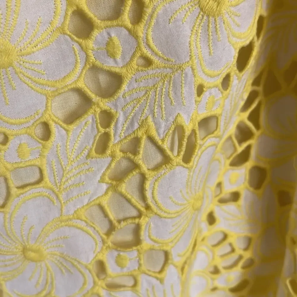 Lilly Pulitzer Vintage 90's Strapless Sienna Yellow Floral Eyelet Dress Size 2 - Picture 7 of 8